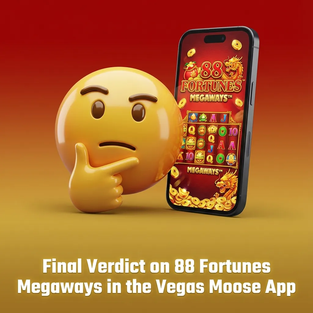 Screenshot of 88 Fortunes Megaways slot in the Vegas Moose mobile app showing reels, symbols, and spin controls