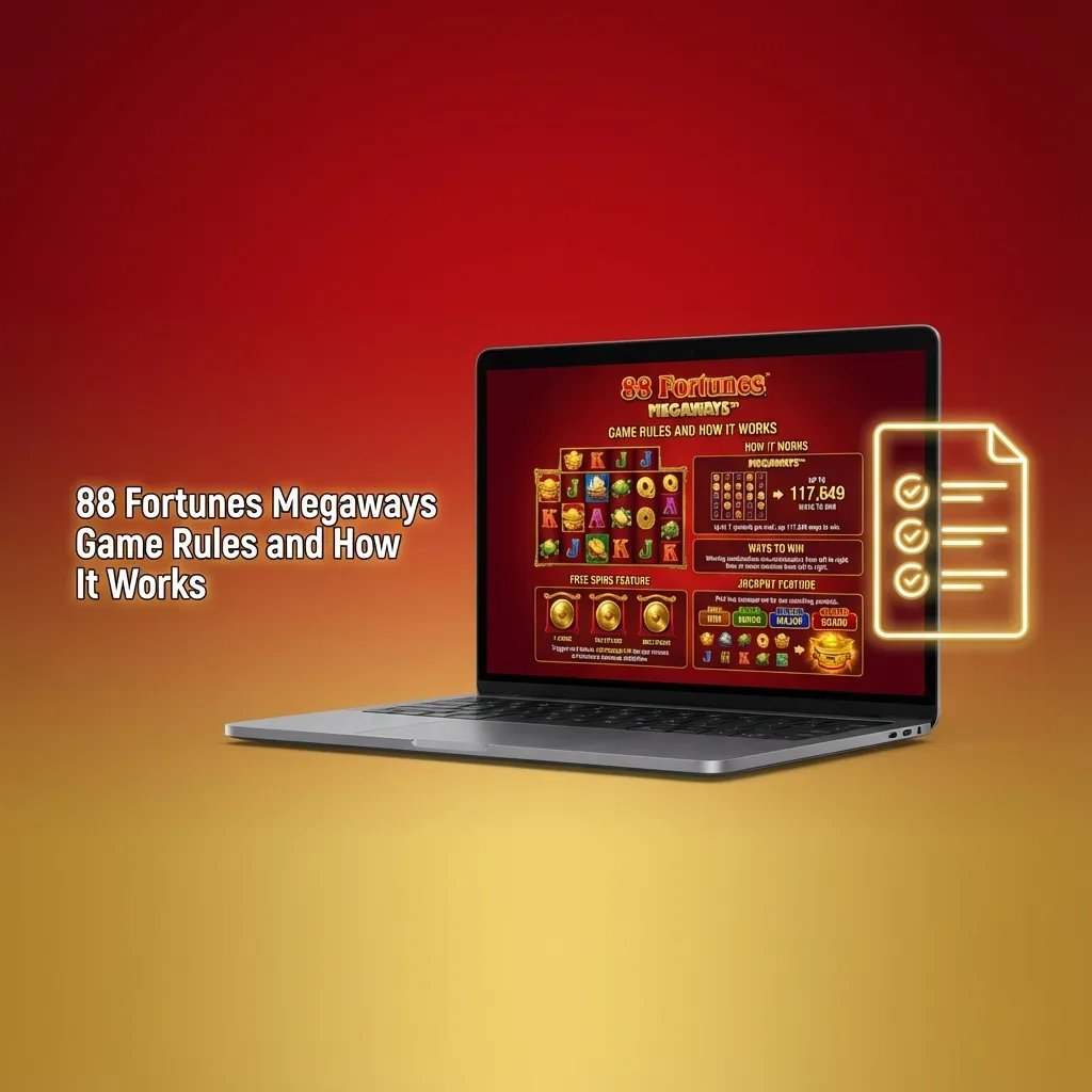 Screenshot of 88 Fortunes Megaways rules explaining Megaways reels, cascades, jackpots, and RNG-based outcomes