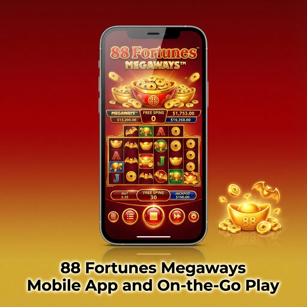 Smartphone screen displaying 88 Fortunes Megaways slot game, optimized for touch play in a mobile casino app