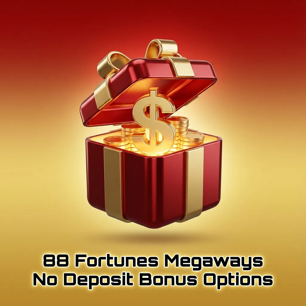 Casino welcome screen highlighting "88 Fortunes Megaways No Deposit Bonus" with spins and bonus cash icons