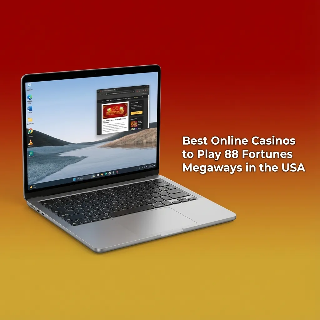 Graphic listing top U.S. casinos JackpotJoy and Vegas Moose to play 88 Fortunes Megaways, with key features and payment options