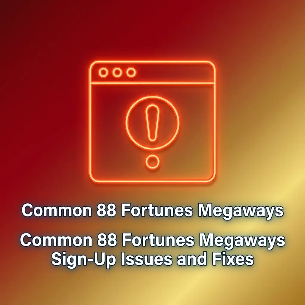 Illustrated guide showing common 88 Fortunes Megaways sign-up errors with icons and brief fixes for each issue