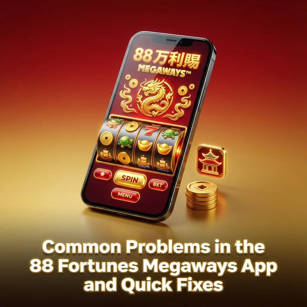 Infographic listing common 88 Fortunes Megaways app issues with brief troubleshooting tips for each problem