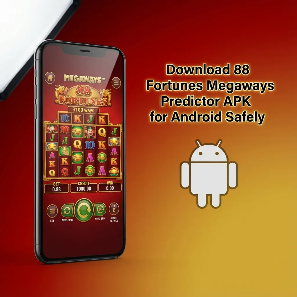 Android phone screen showing download and install steps for 88 Fortunes Megaways Predictor APK safely