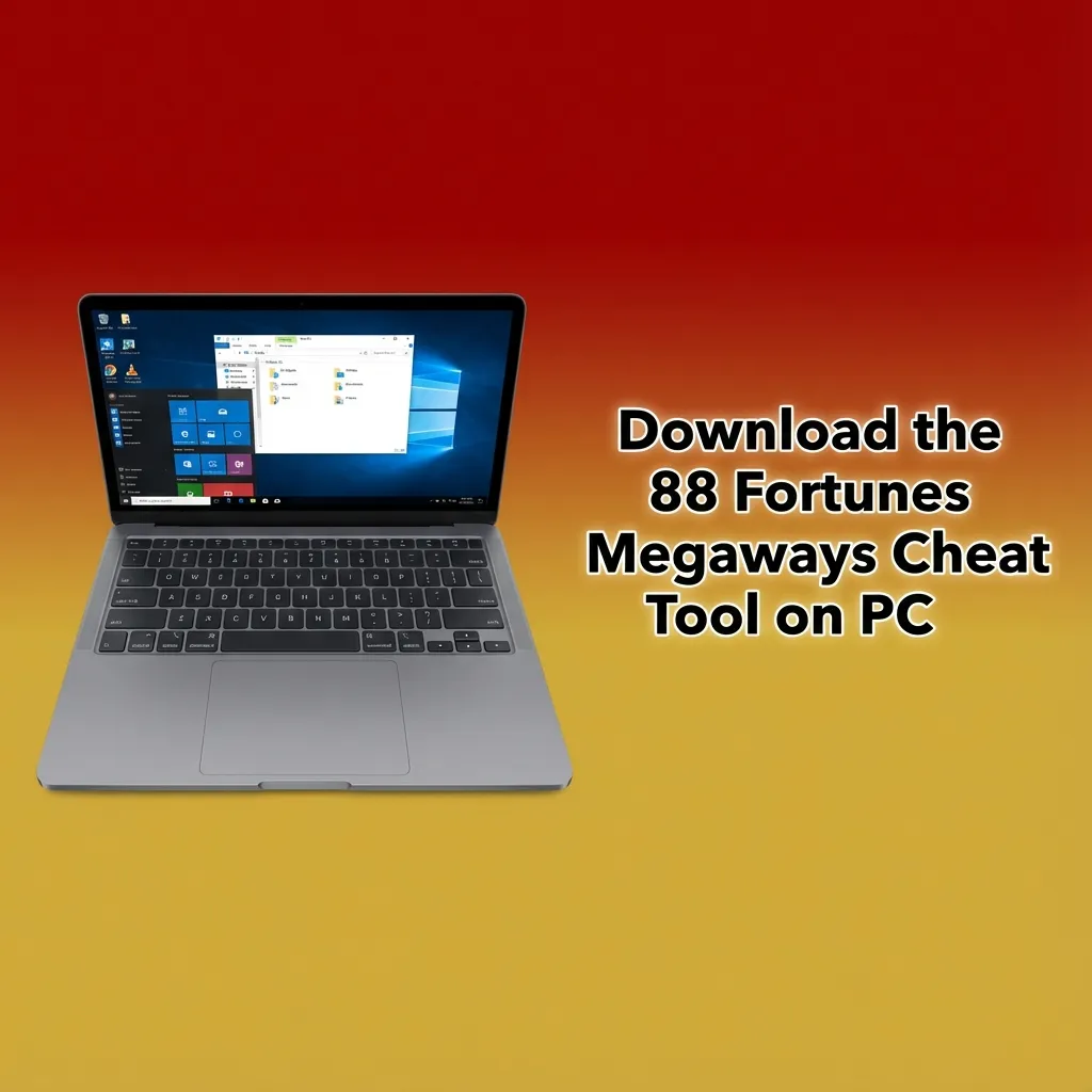 PC screen showing 88 Fortunes Megaways Predictor cheat tool installer and setup steps on a Windows desktop