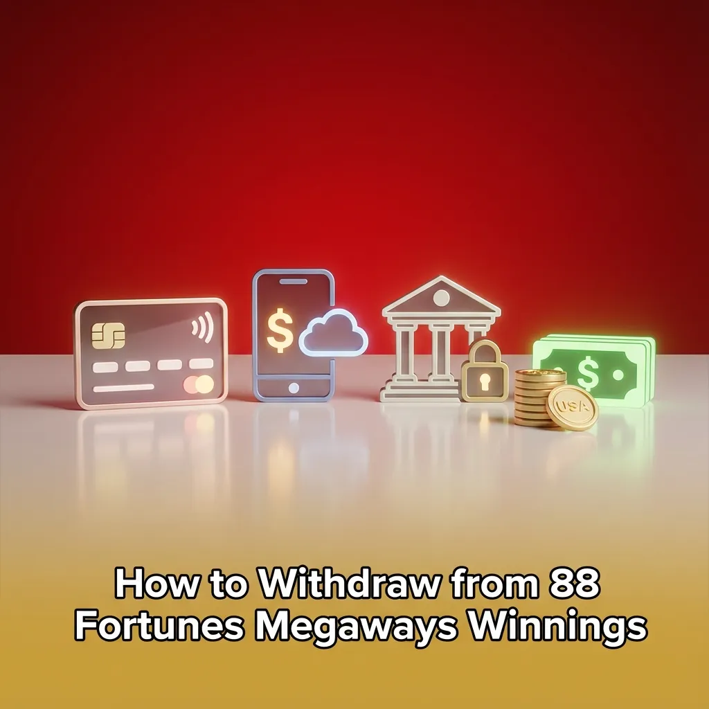 Illustrated guide showing steps to withdraw verified 88 Fortunes Megaways winnings via cashier and payment methods.