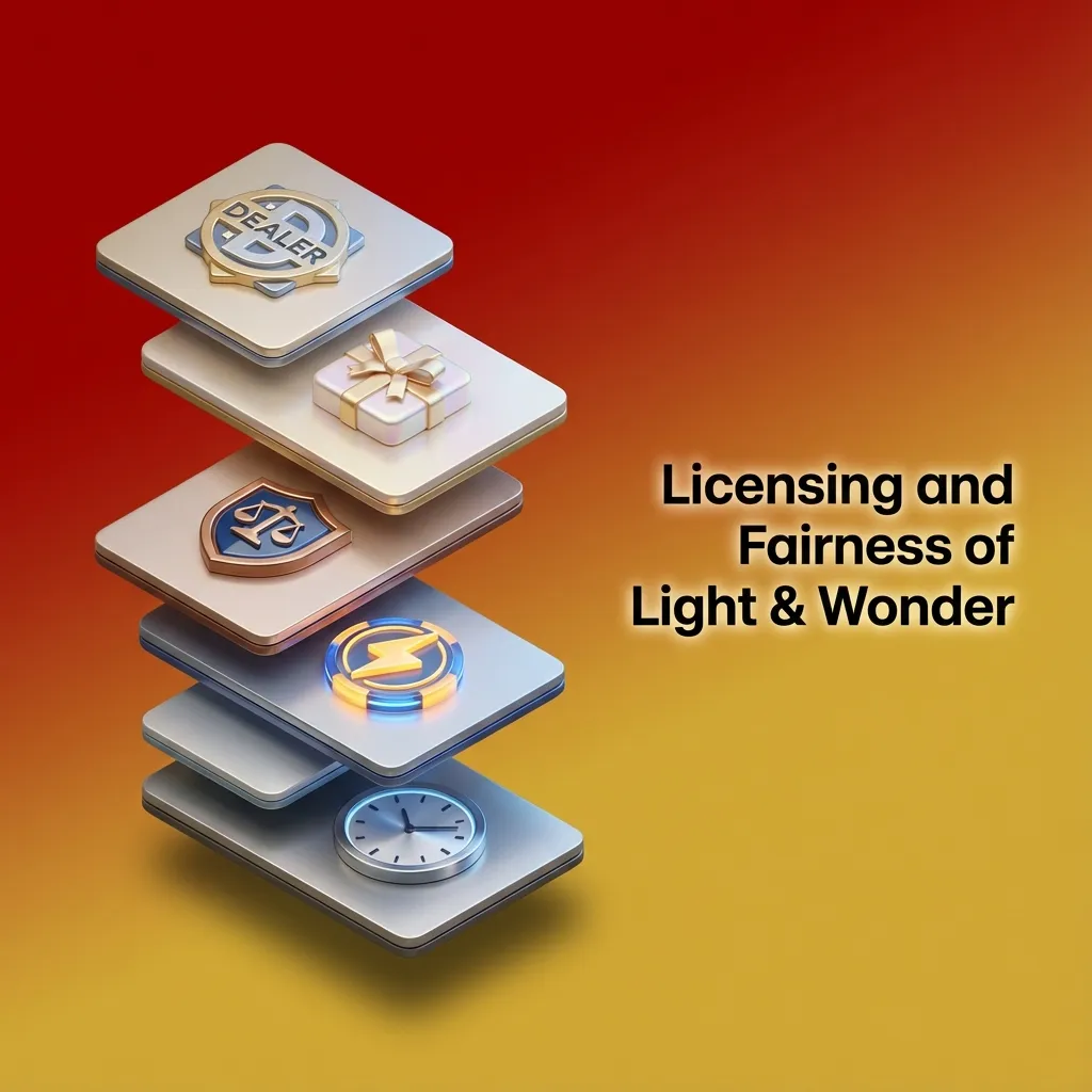 Infographic showing Light & Wonder licensing, RNG testing, and responsible gambling tools for 88 Fortunes Megaways game