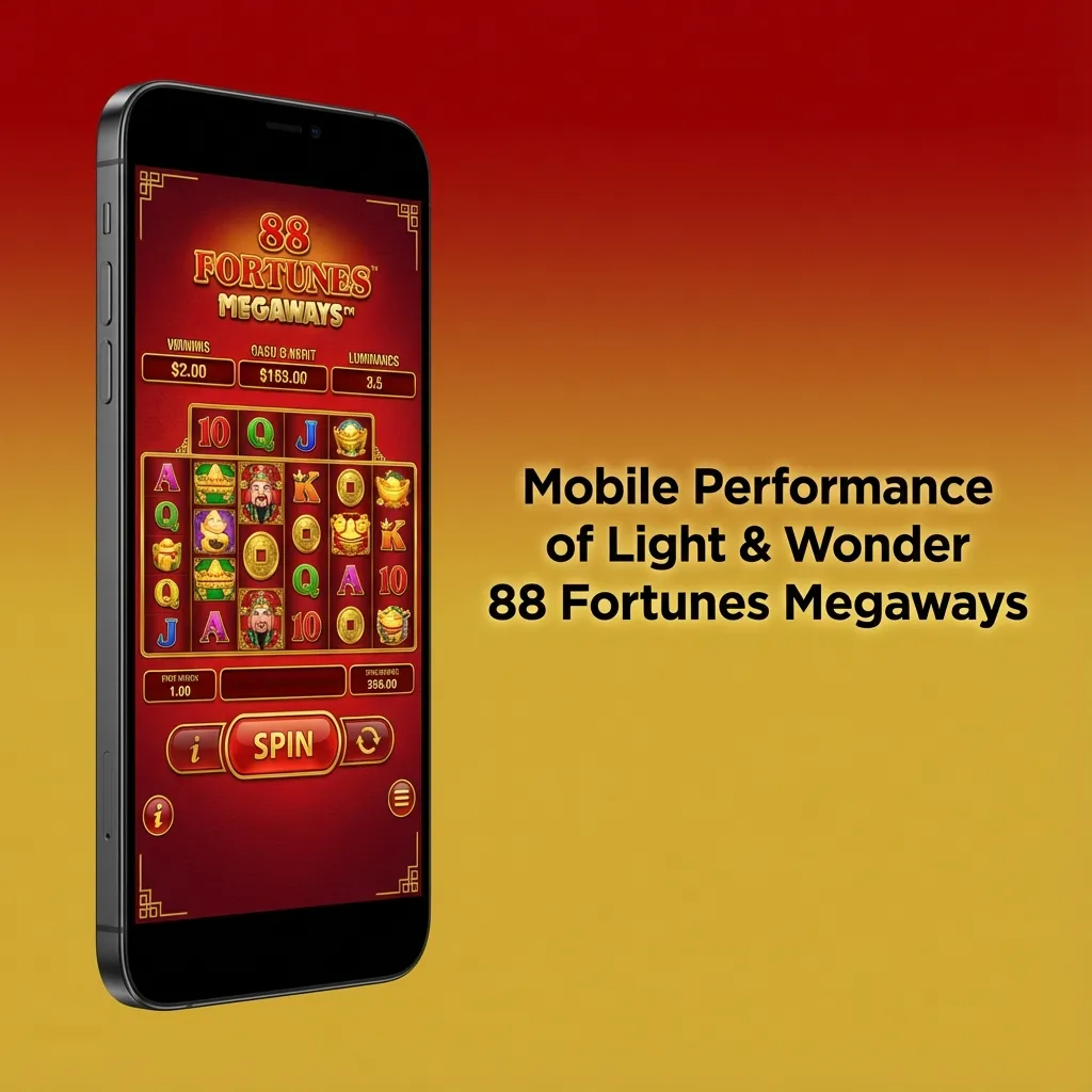 Phone displaying 88 Fortunes Megaways slot in portrait mode, crisp graphics and large touch buttons on a mobile screen