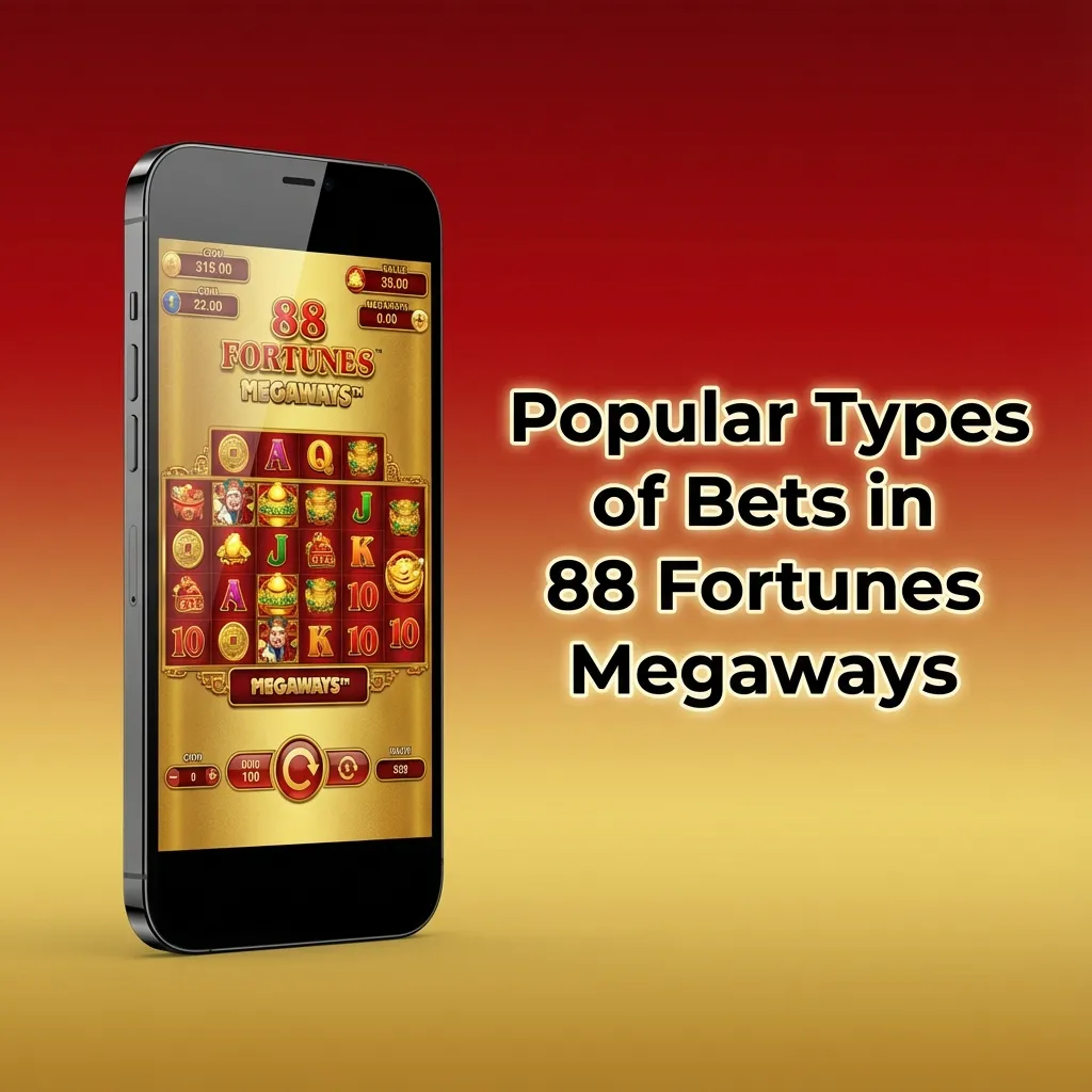 Infographic explaining bet types in 88 Fortunes Megaways, showing stake ranges, autoplay, turbo spins, and risk levels