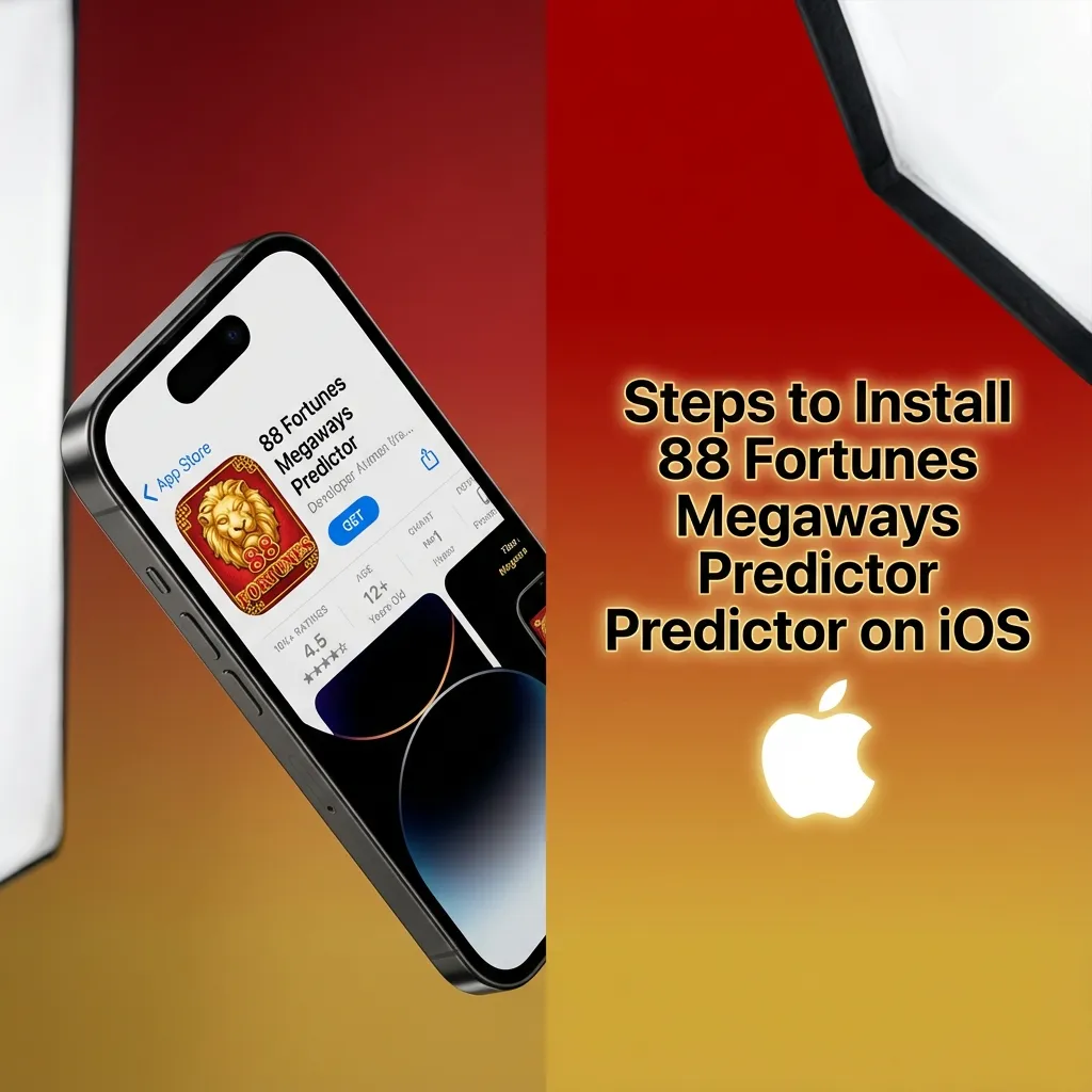 Illustrated iPhone showing steps to install an 88 Fortunes Megaways Predictor app from a third‑party site with security warnings