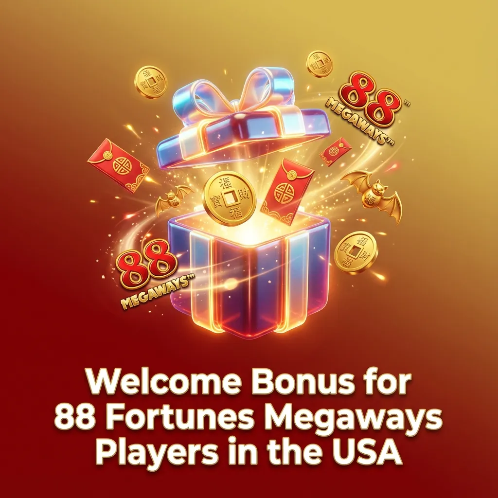 Promo banner for 88 Fortunes Megaways USA welcome bonus, showing steps to claim deposit-based spins or bingo-style rewards