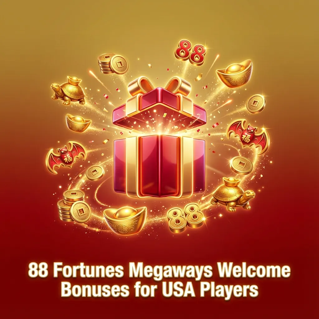 Mobile casino screen showing 88 Fortunes Megaways welcome bonus offer with free spins and match bonus for new USA players
